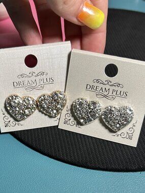 Dream Plus Sparkly Crystal Pave Heart Post Stud Earrings Pack Lot of 2 NWT